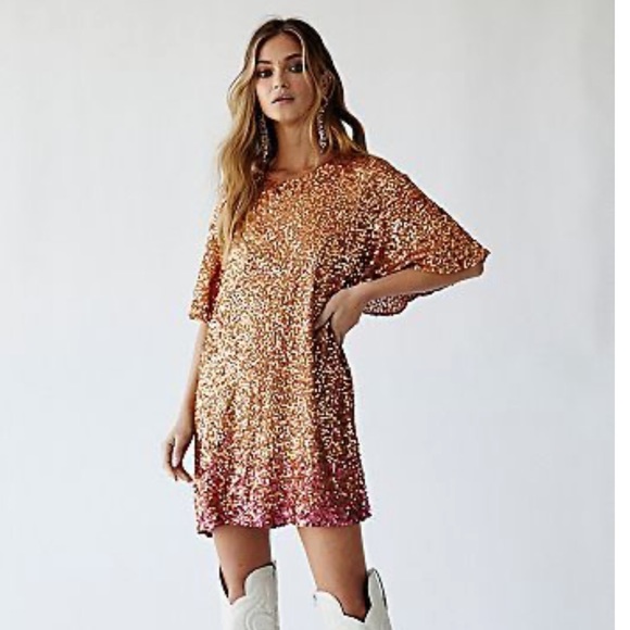 slim fit dress slacks Free People Gold Sequin Slip Mini Dress Spaghetti Straps (Size S) main image 0